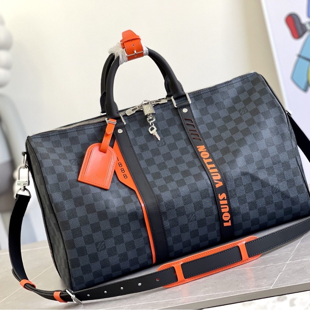 Louis Vuitton Checkered Black and Orange Duffel Bag